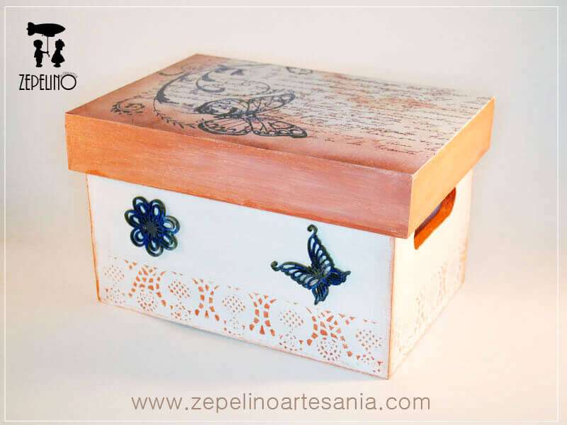 Caja con mariposas y estacido